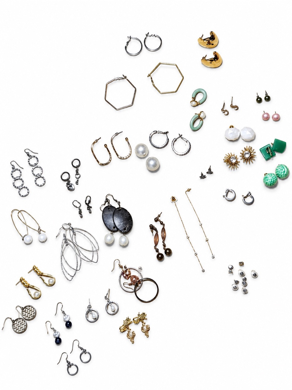 Large Mixed Earrings Jewelry Lot 25+ Pairs Hoops Studs Dangle